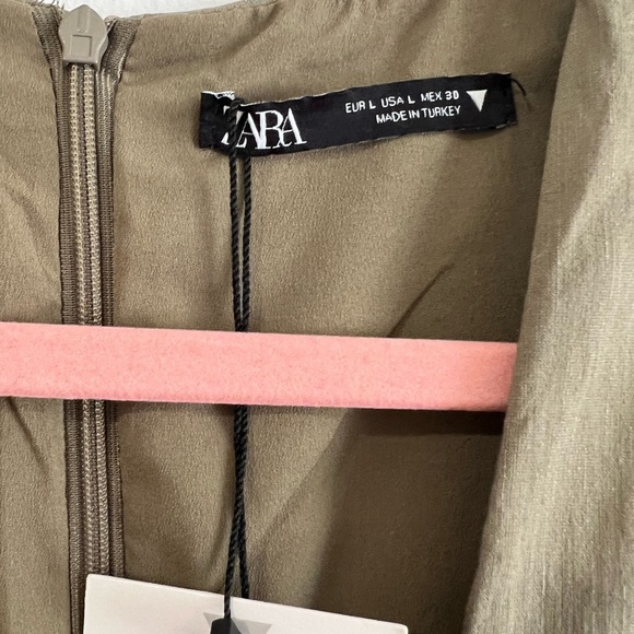 Zara * Stretchy Linen Blend Short Mini Dress Cut Out Green Olive L - Picture 7 of 8